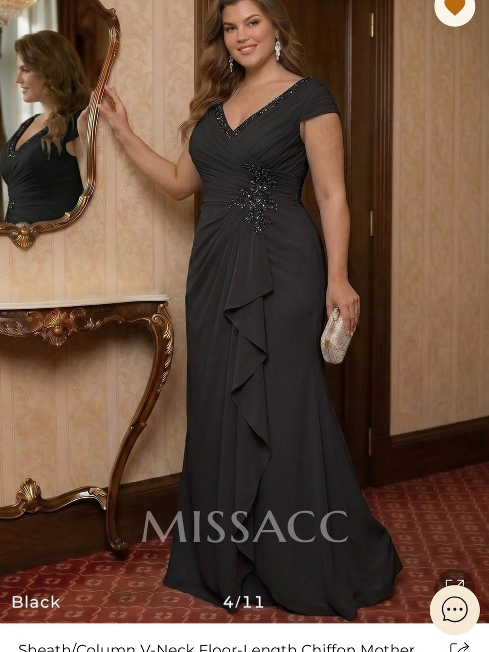 MISSA CC Black V-Neck Chiffon Maxi Dress with Beaded Waist
